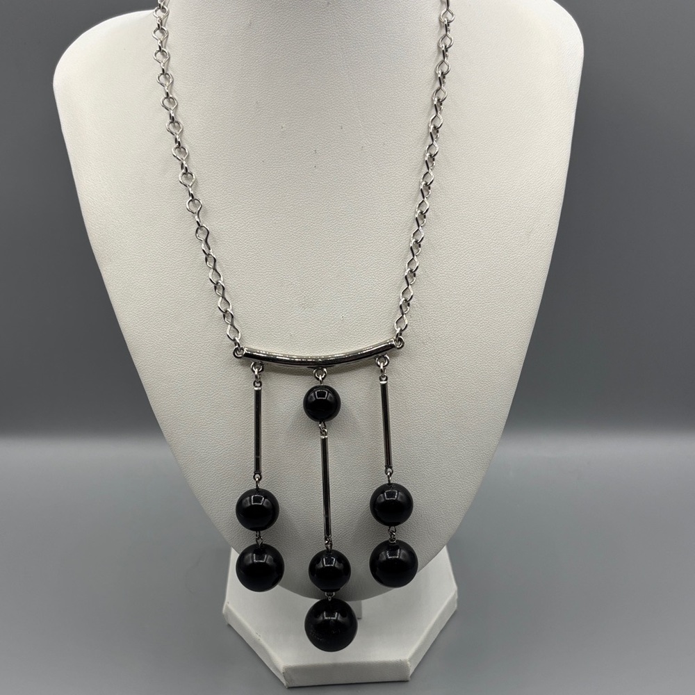 Vintage Emmons Black Acrylic Beaded Necklace JP395